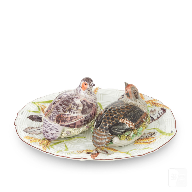 A rare Chelsea partridge tureen centrepiece, circa 1755